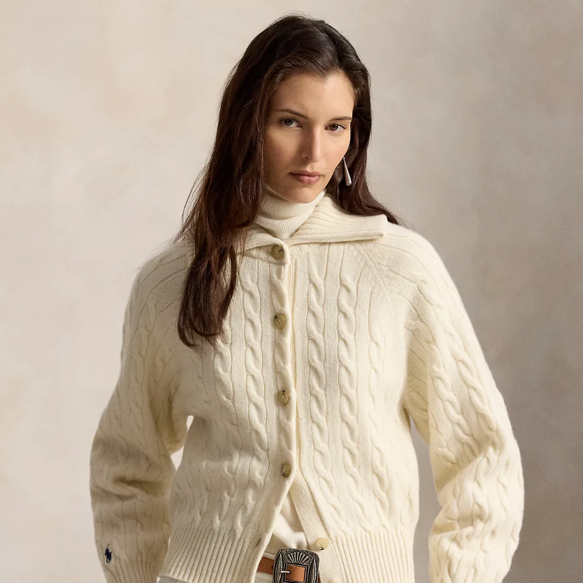 Cable Wool-Cashmere Collared Cardigan by Ralph Lauren