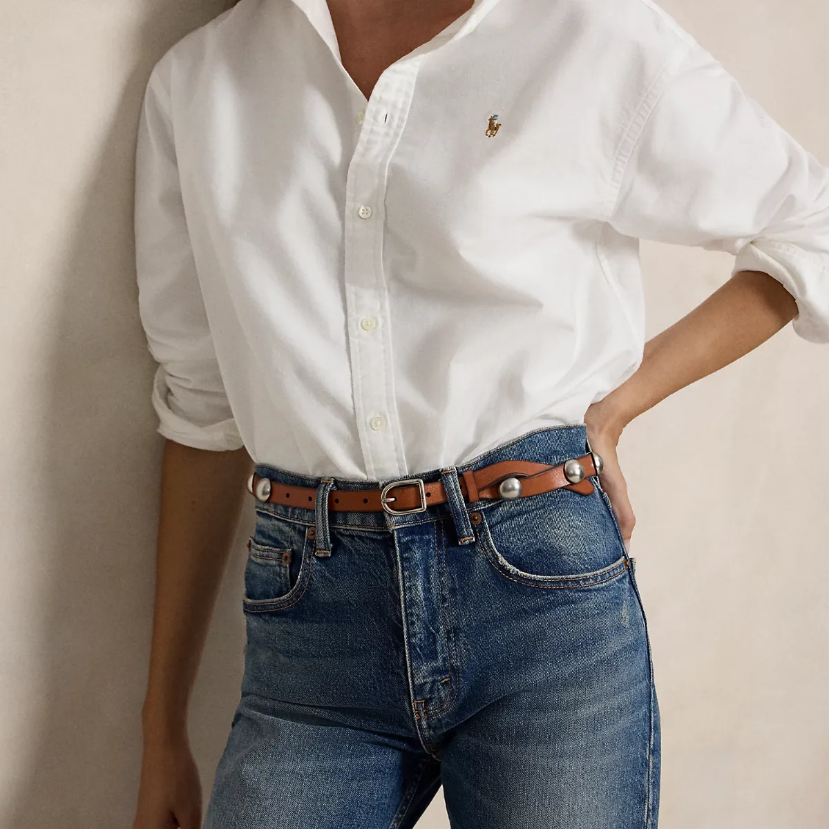 Dome-Studded Leather Belt by Ralph Lauren