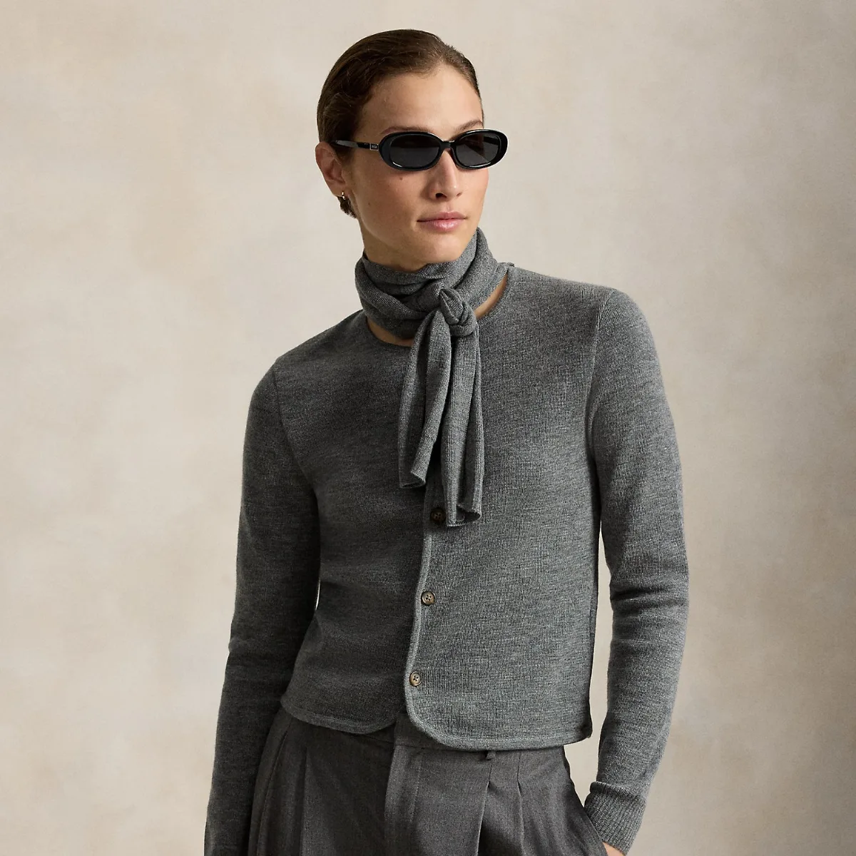 Tie-Scarf Wool Cardigan by Ralph Lauren