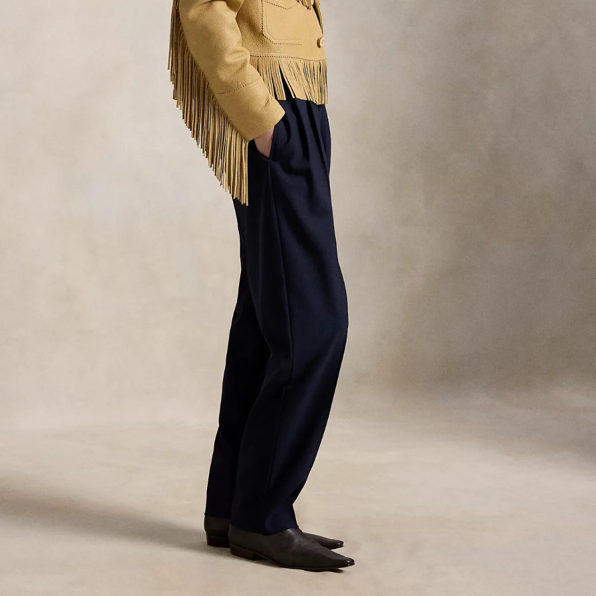 Pleated Tapered Stretch-Wool Pant by Ralph Lauren