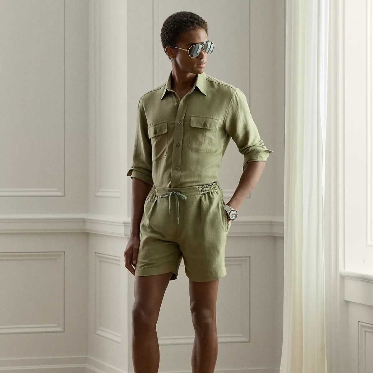Silk-Linen Drawstring Short by Ralph Lauren