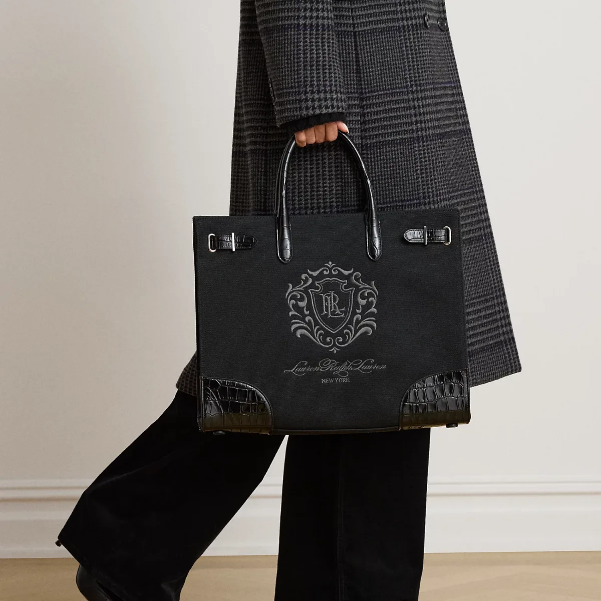 Crest-Motif Canvas Large Devyn Tote Bag by Ralph Lauren