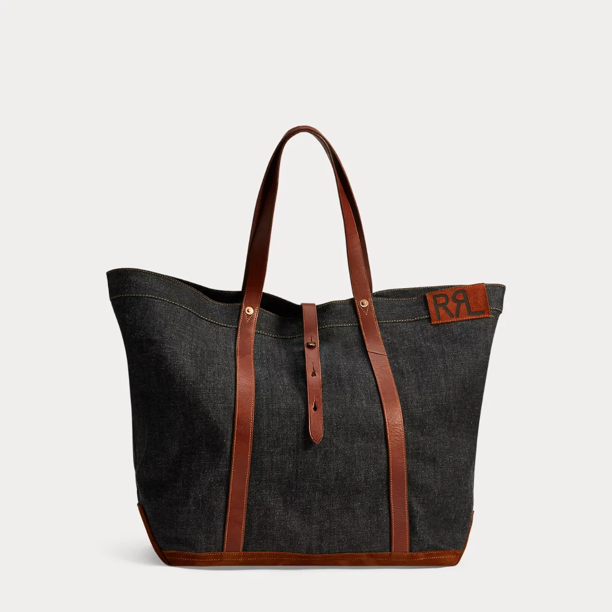 Leather-Trim Indigo Denim Tote