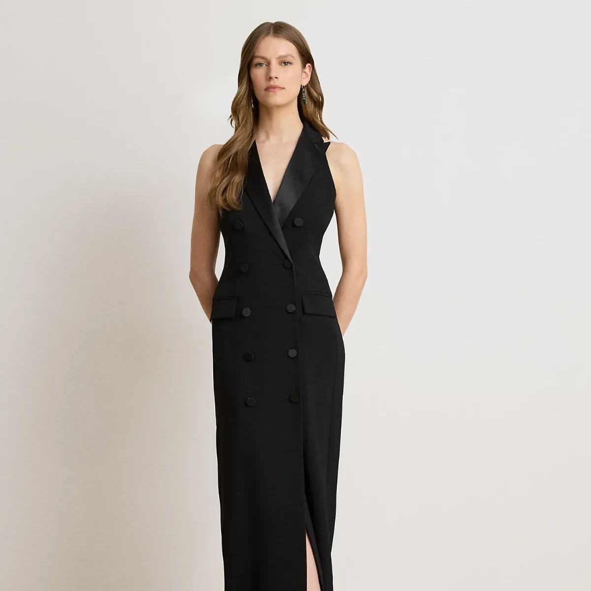 Double-Breasted Crepe Sleeveless Gown by Ralph Lauren