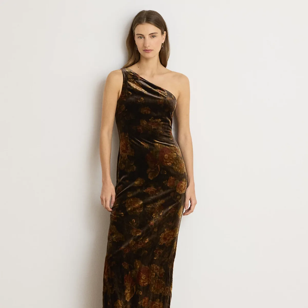 Floral Velvet One-Shoulder Gown by Ralph Lauren