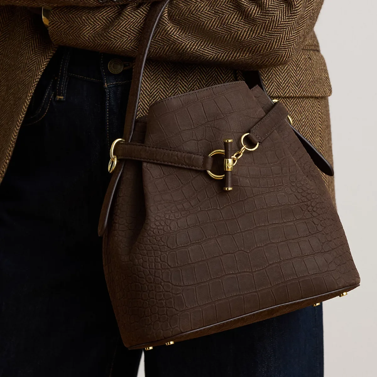 Embossed Nubuck Medium Blaike Bucket Bag by Ralph Lauren