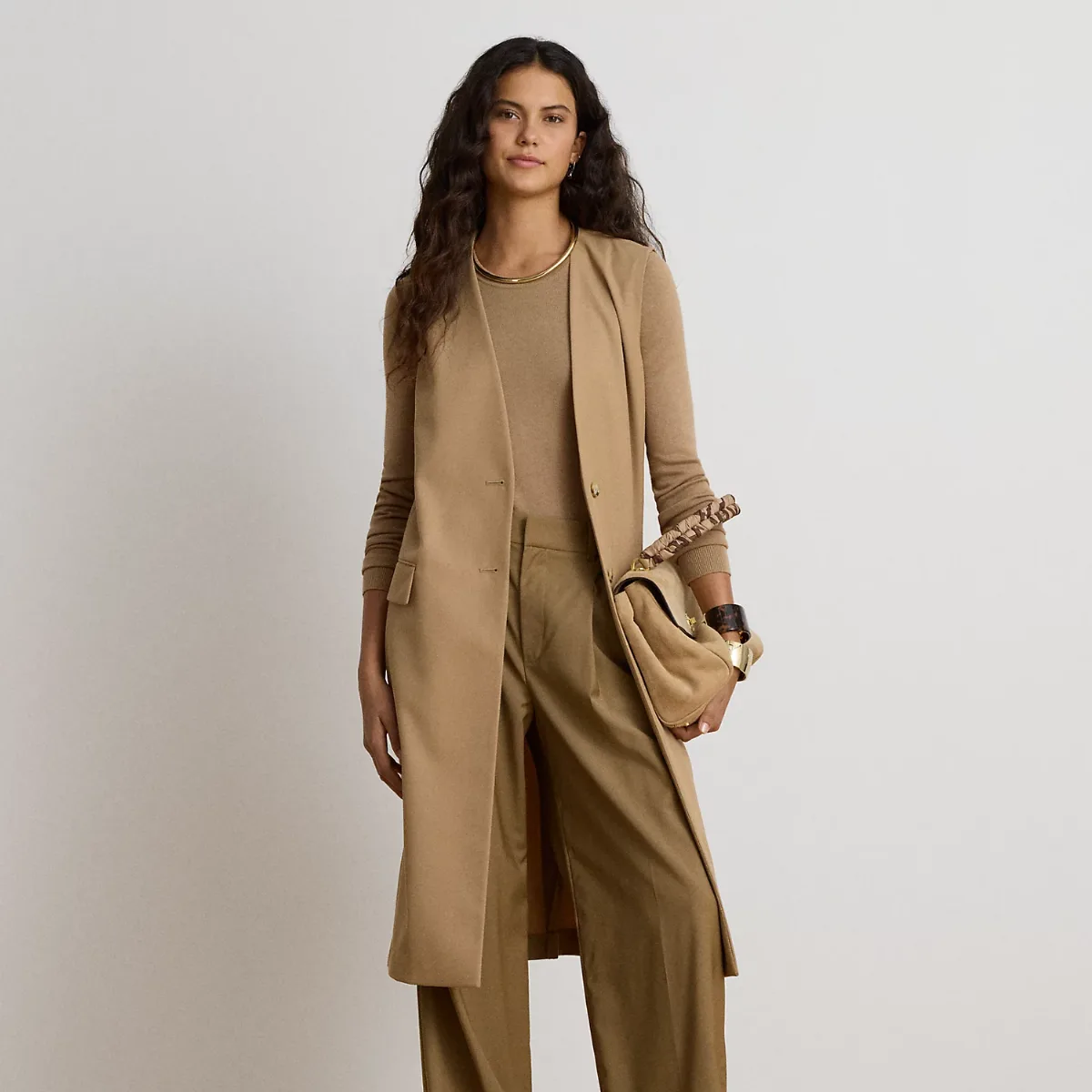 Wool-Blend Twill Longline Vest by Ralph Lauren