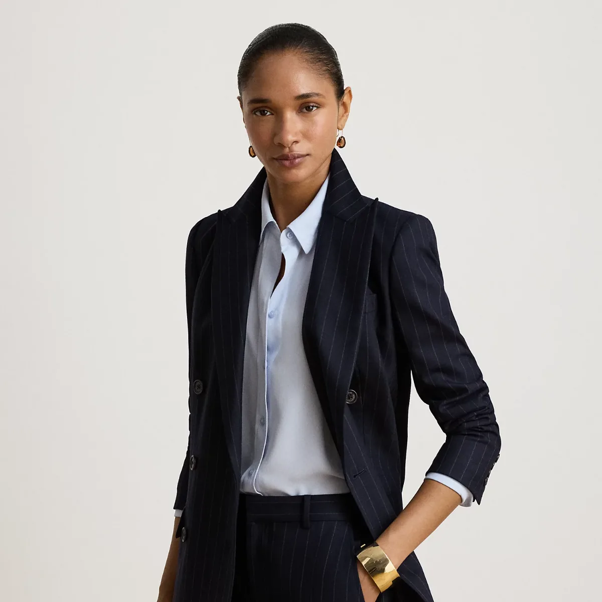 Pinstripe Double-Breasted Twill Blazer