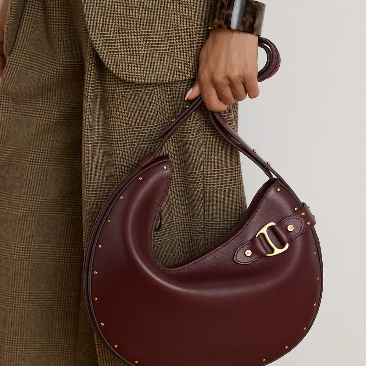 Studded Leather Large Tasha Shoulder Bag by Ralph Lauren