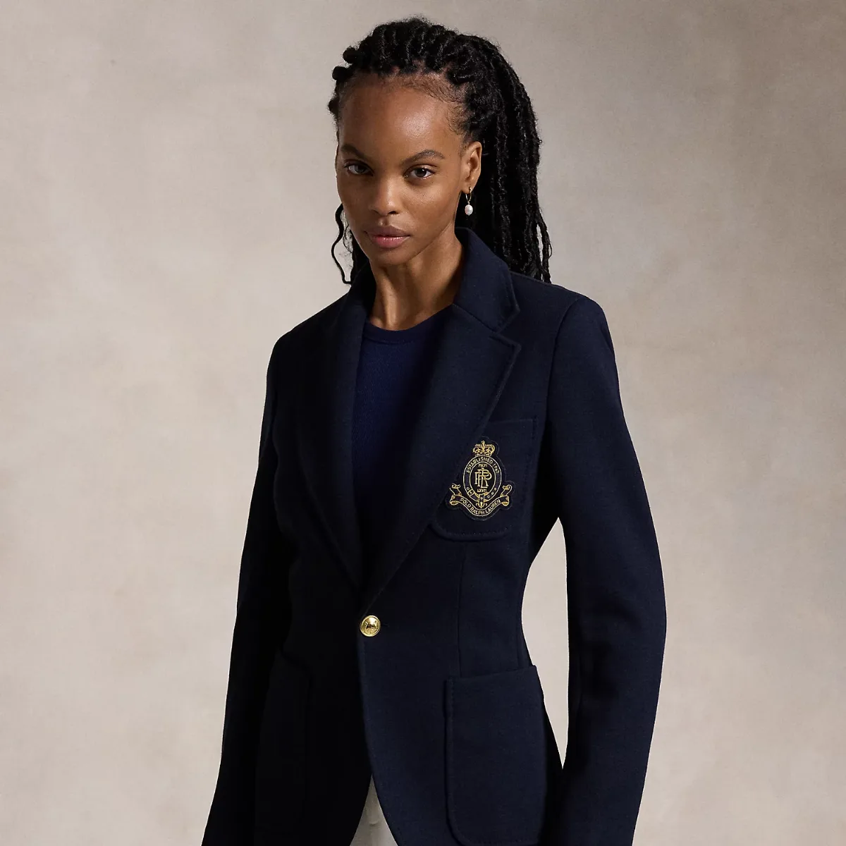 Single-Breasted Logo-Crest Knit Blazer by Ralph Lauren