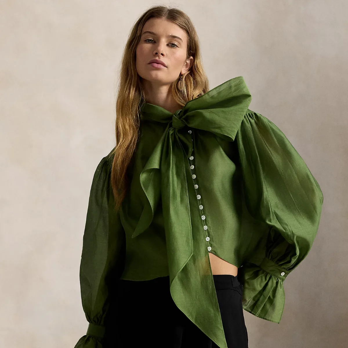 Tie-Bow Organdy Shirt by Ralph Lauren