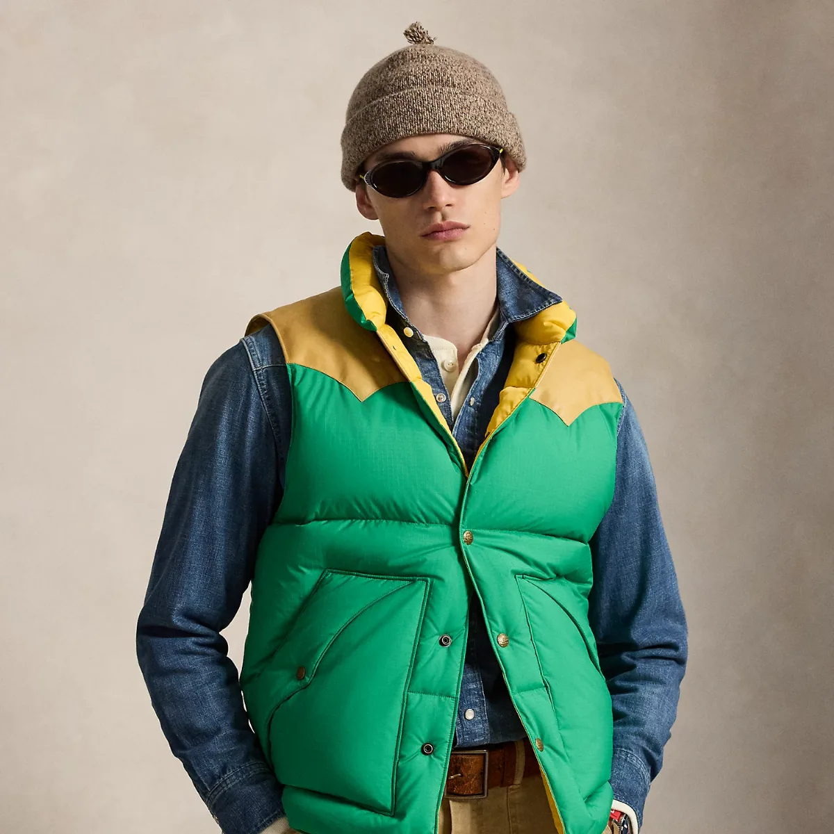 Leather-Yoke Down Vest by Ralph Lauren