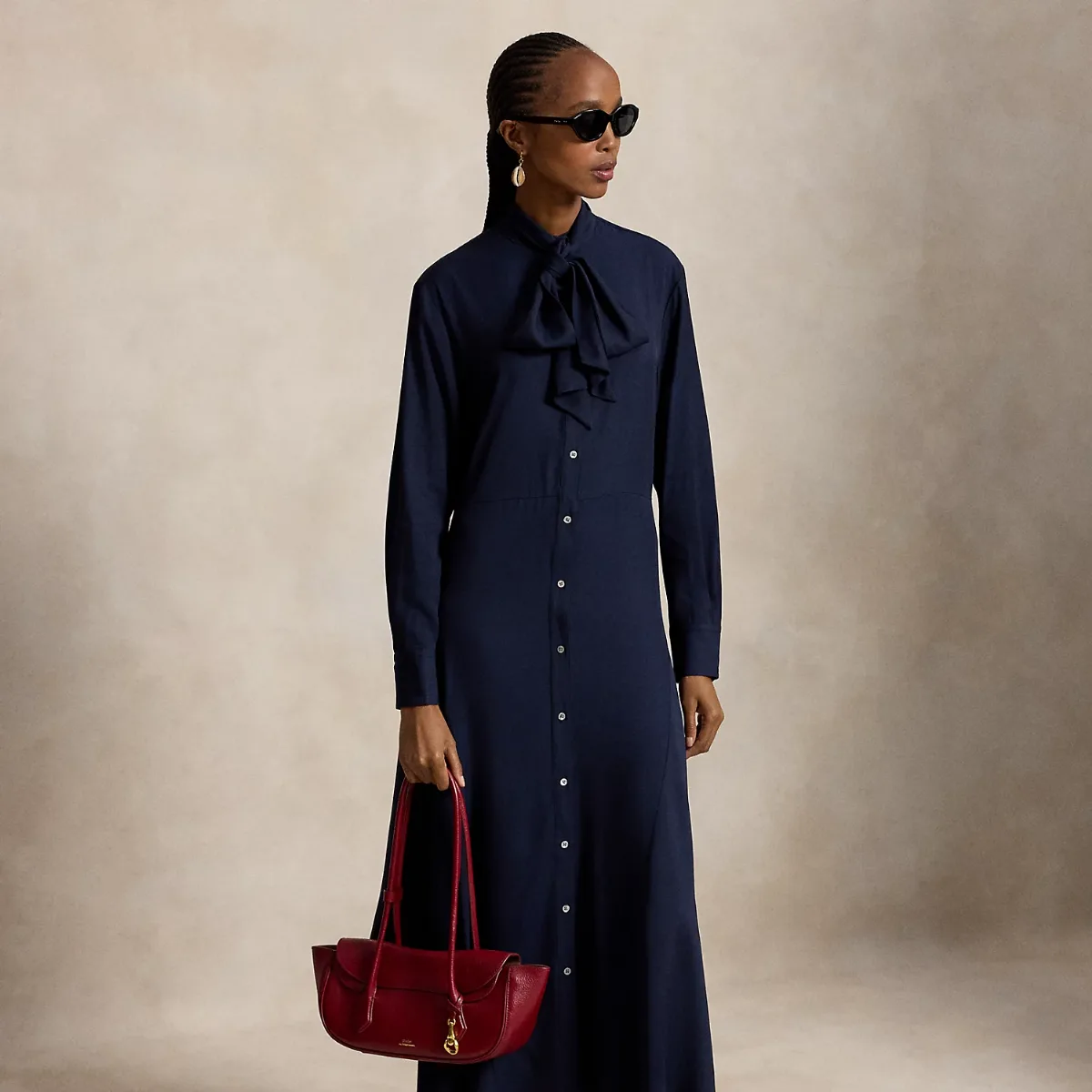 Tie-Neck Twill Shirtdress by Ralph Lauren