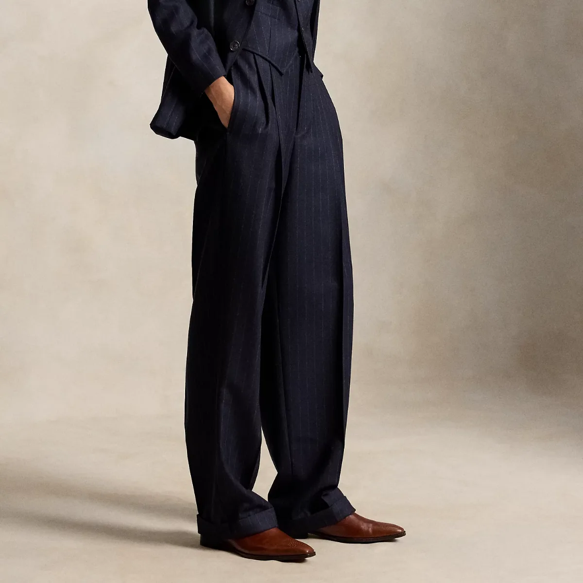 Bacall Pinstripe Wool Pant by Ralph Lauren