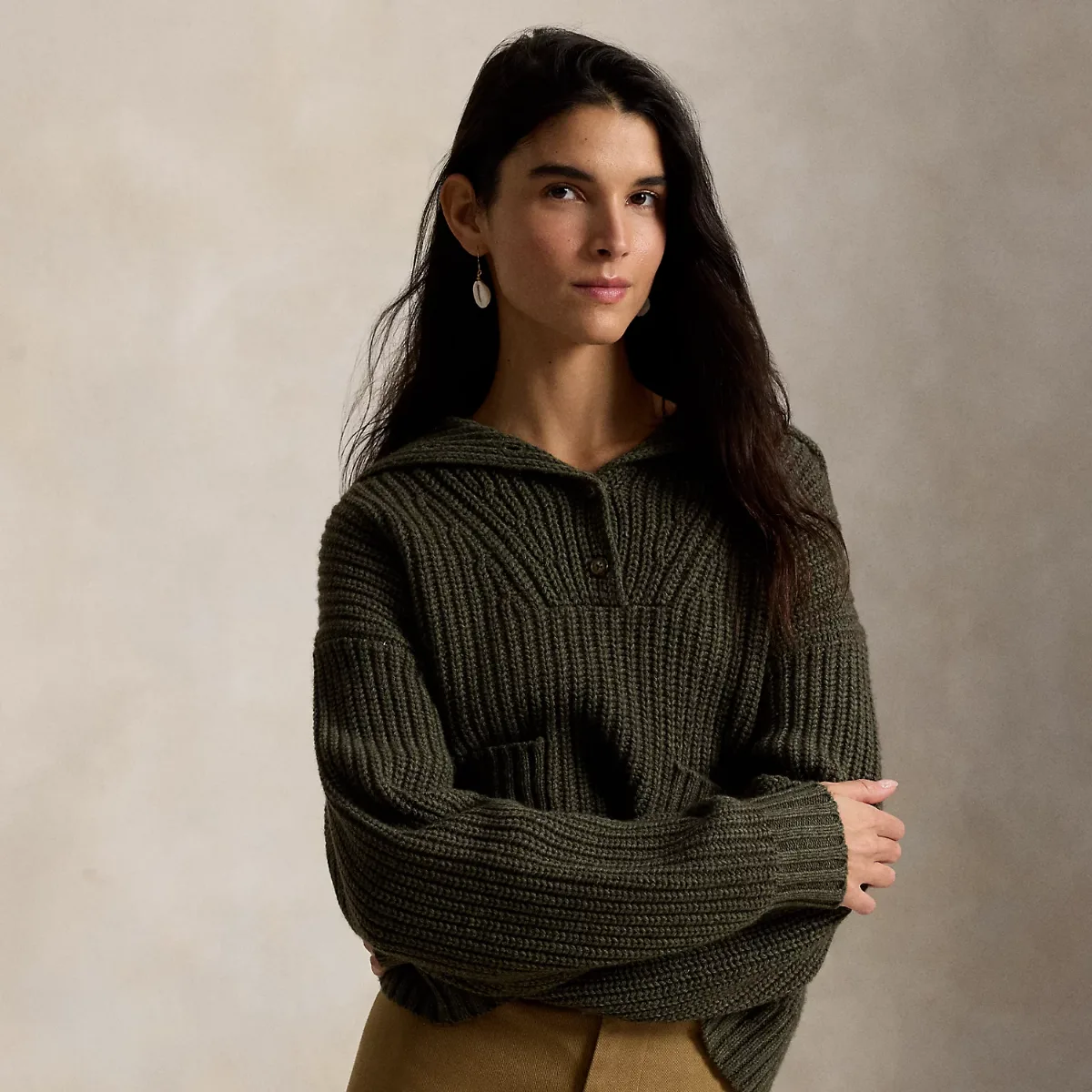 Wool-Cotton Half-Placket Sweater