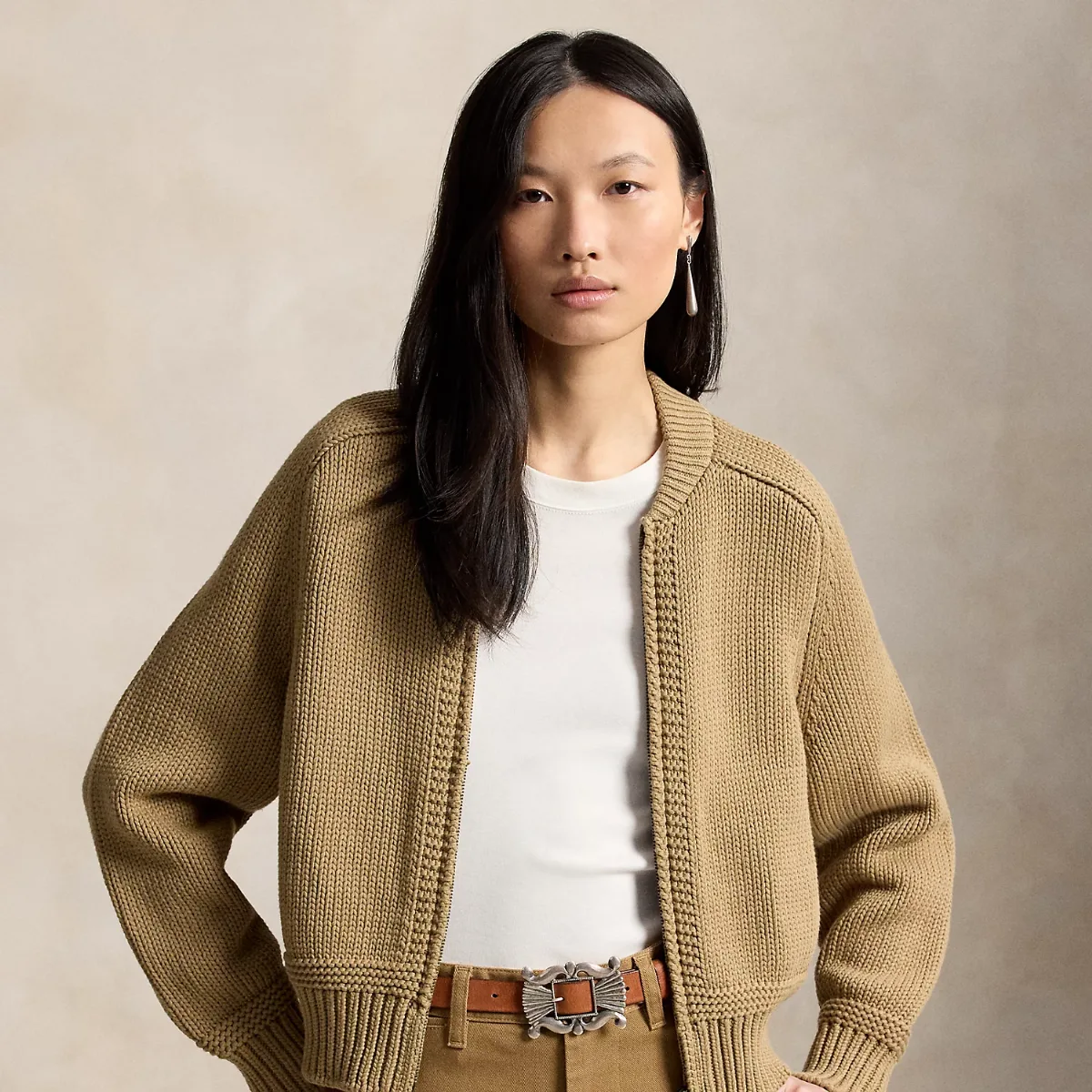 Cotton-Blend Full-Zip Sweater by Ralph Lauren