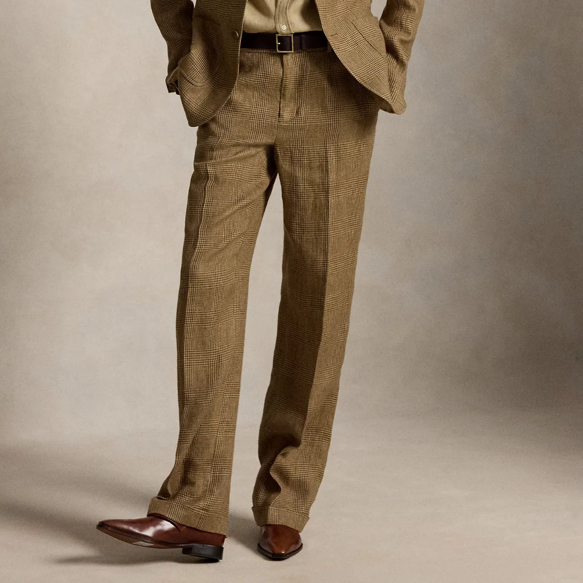 Plaid Linen Tweed Relaxed Straight Pant by Ralph Lauren