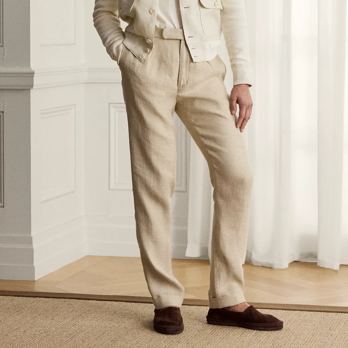 Textured Linen-Blend Trouser