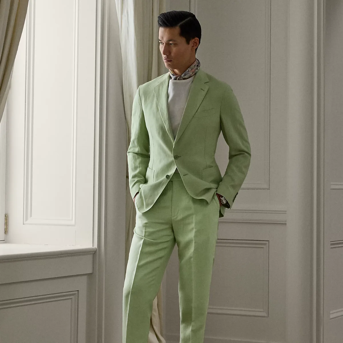 Gregory Hand-Tailored Silk-Linen Trouser by Ralph Lauren