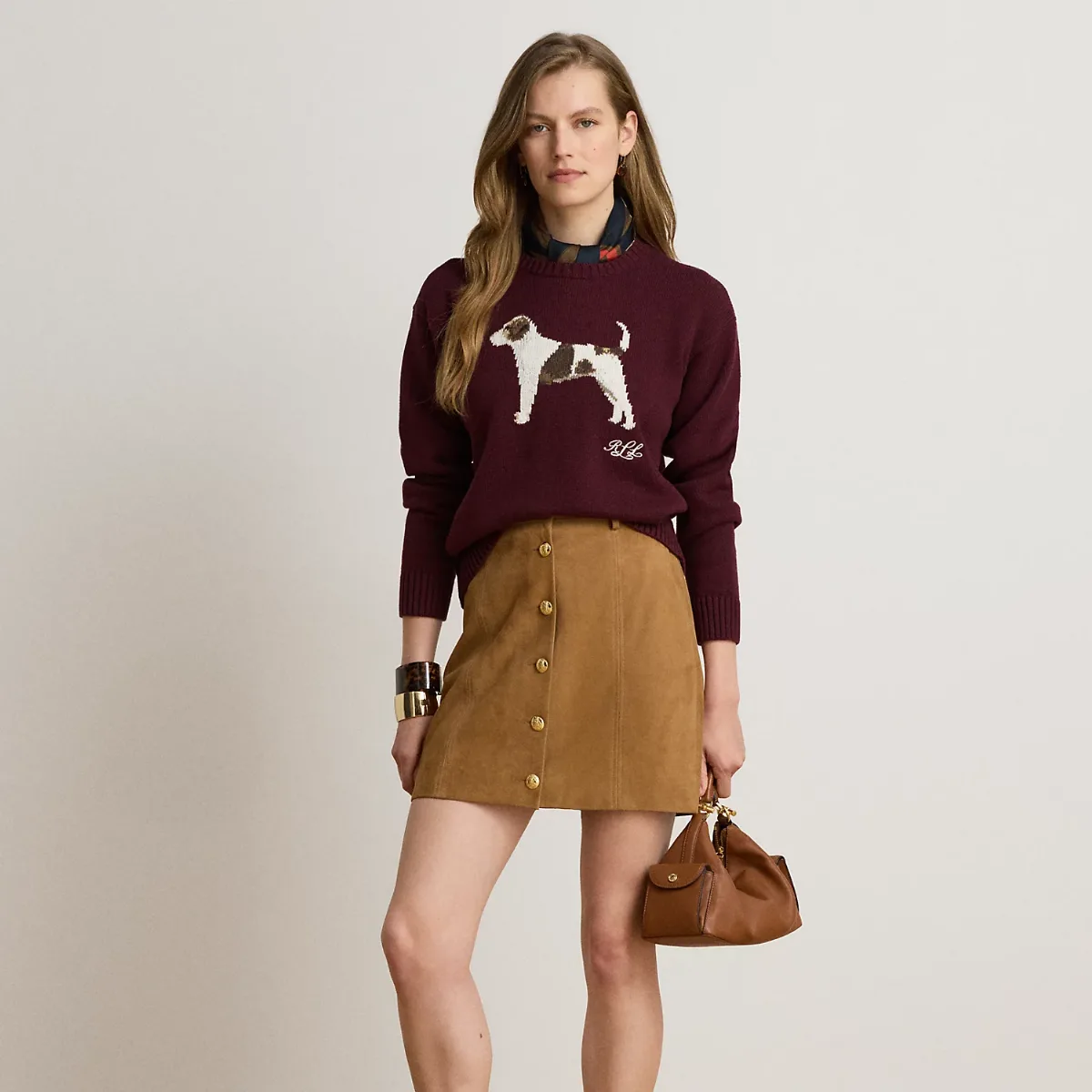 Button-Front Goat-Suede Pencil Miniskirt by Ralph Lauren