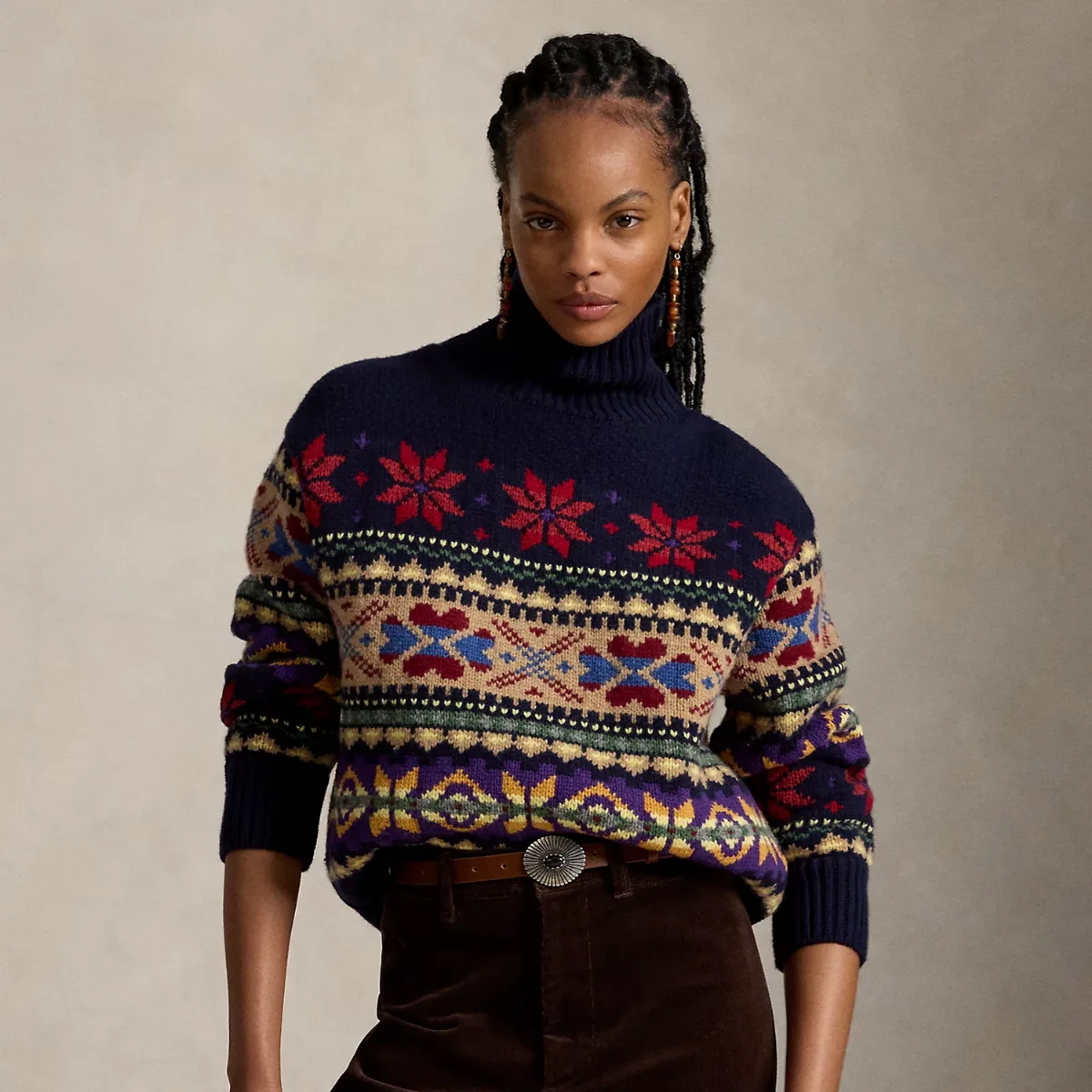 Geo-Motif Wool-Cashmere-Blend Turtleneck by Ralph Lauren