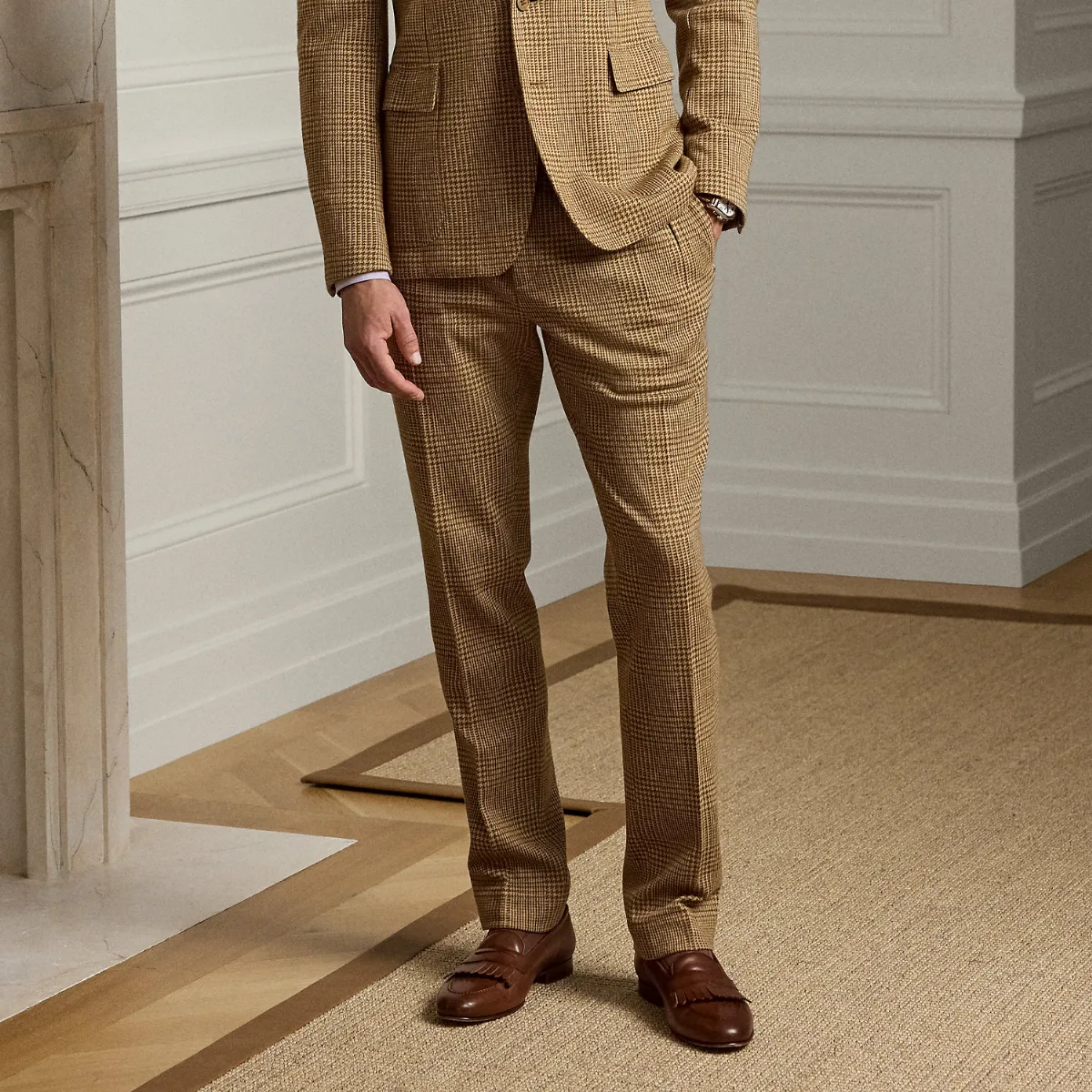 Hand-Tailored Plaid Jersey Suit Trouser by Ralph Lauren