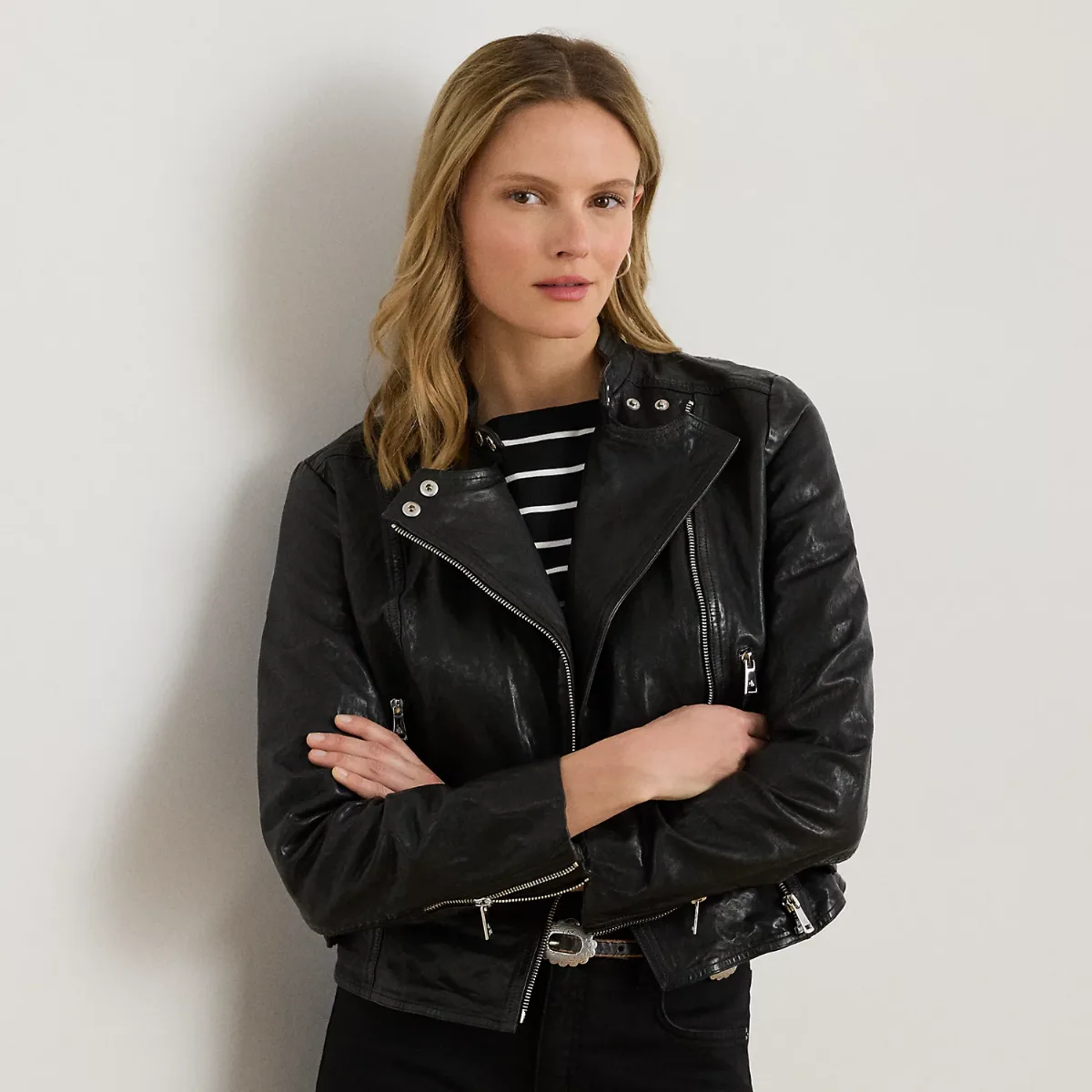 Burnished Leather Moto Jacket by Ralph Lauren