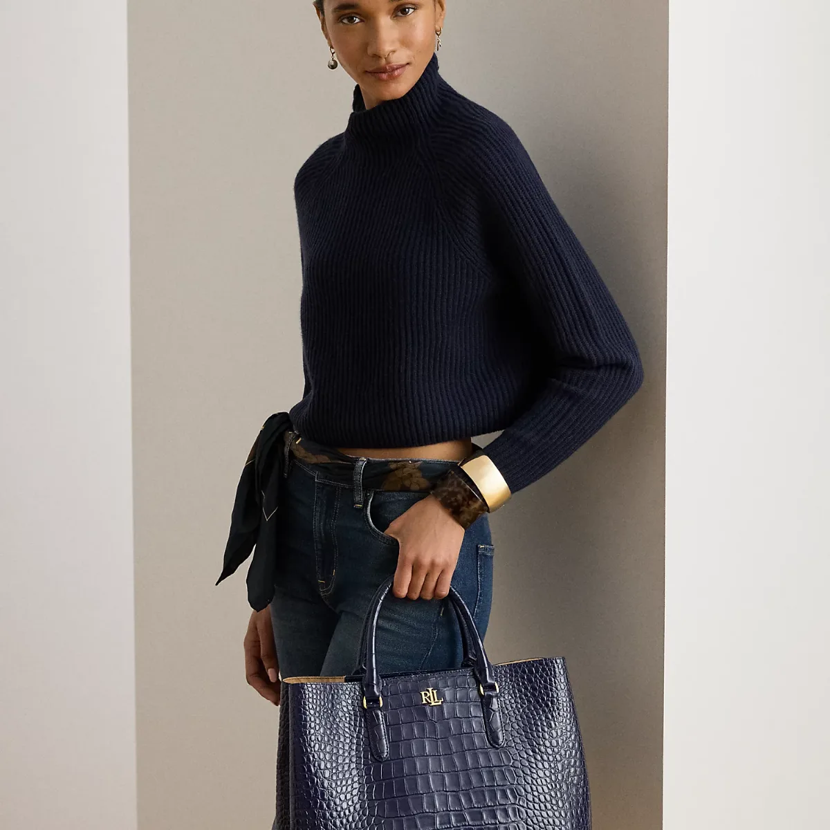 Embossed Leather Large Marcy Satchel by Ralph Lauren