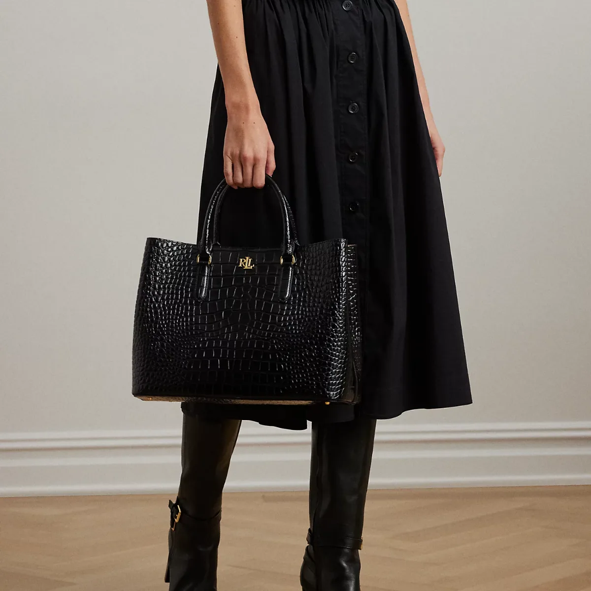 Embossed Leather Large Marcy Satchel