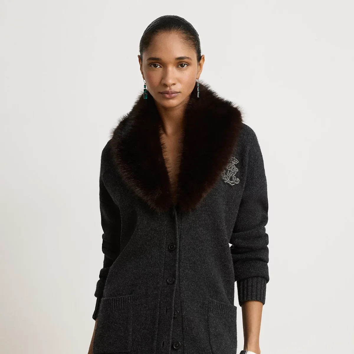 Faux-Fur-Trim Wool-Cashmere Cardigan by Ralph Lauren