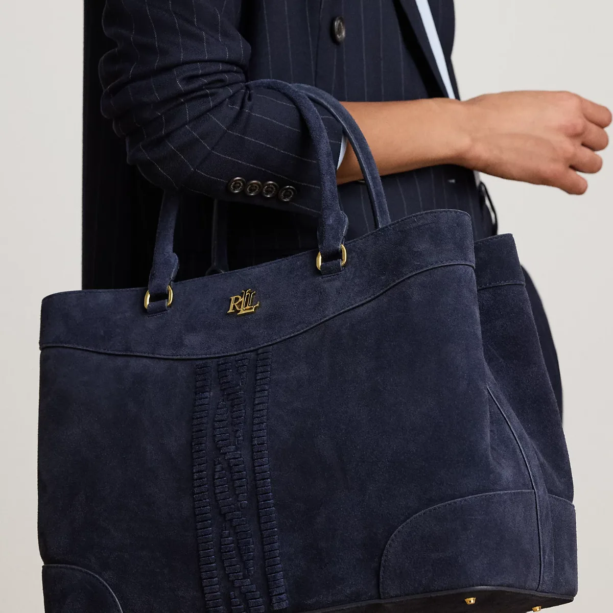 Cable-Embossed Suede Large Marcy Satchel