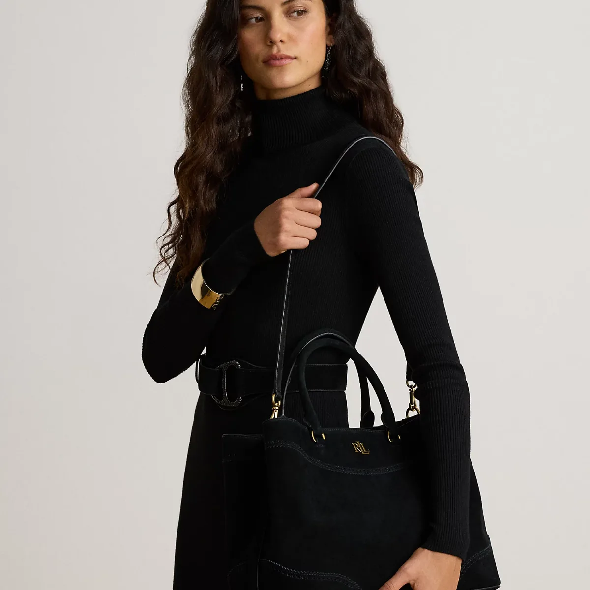 Perforated Suede Large Marcy Satchel by Ralph Lauren