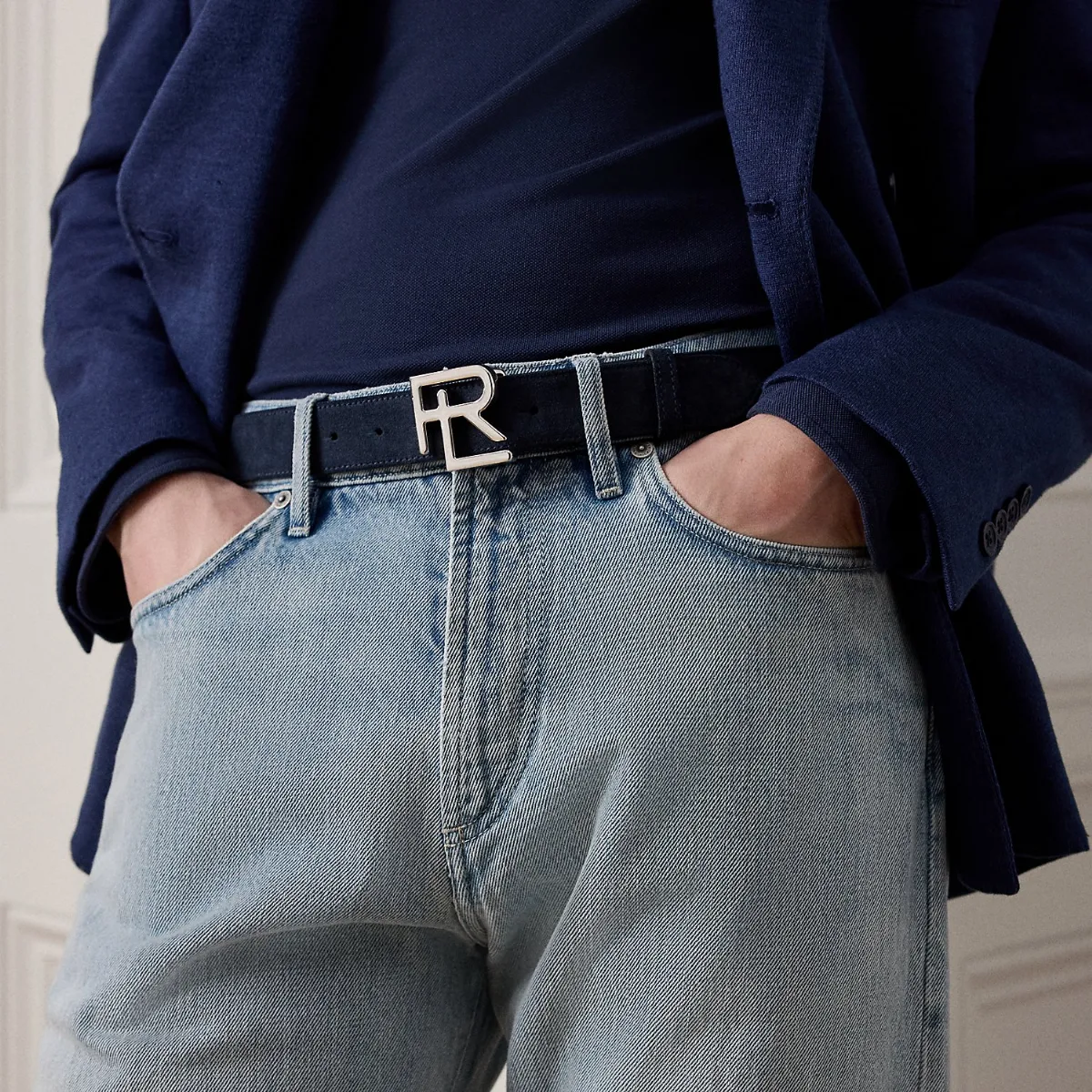 RL-Buckle Calf-Suede Belt by Ralph Lauren