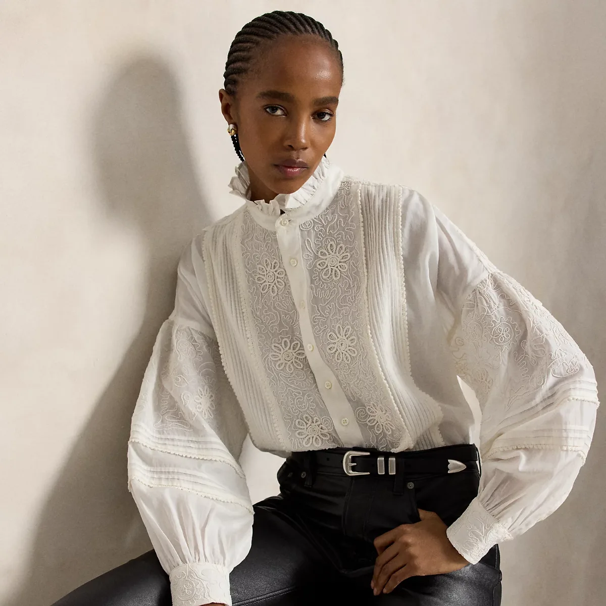Ruffle-Collar Embroidered Shirt by Ralph Lauren