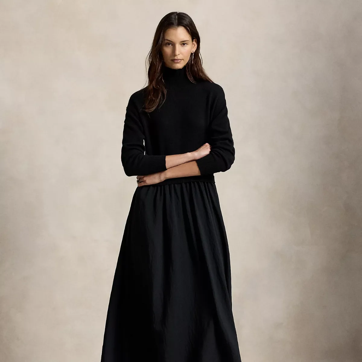 Wool-Bodice Crepe Dress