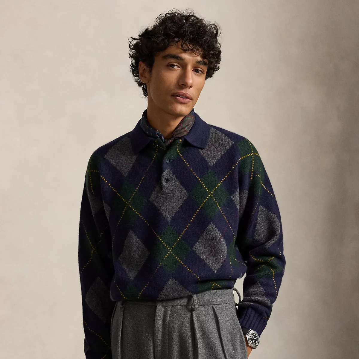 Relaxed Fit Argyle Wool-Mohair Sweater by Ralph Lauren
