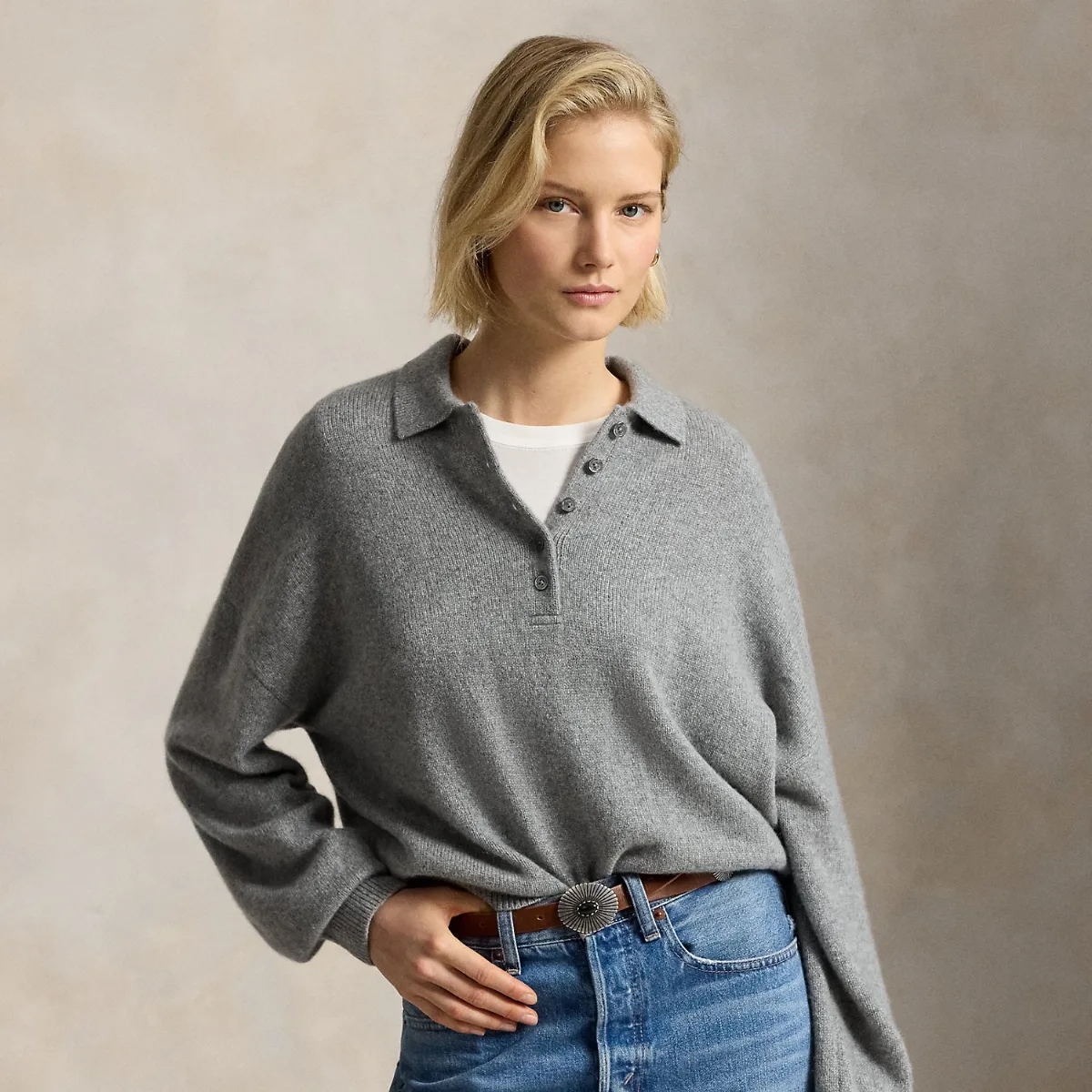 Polo-Collar Cashmere Sweater