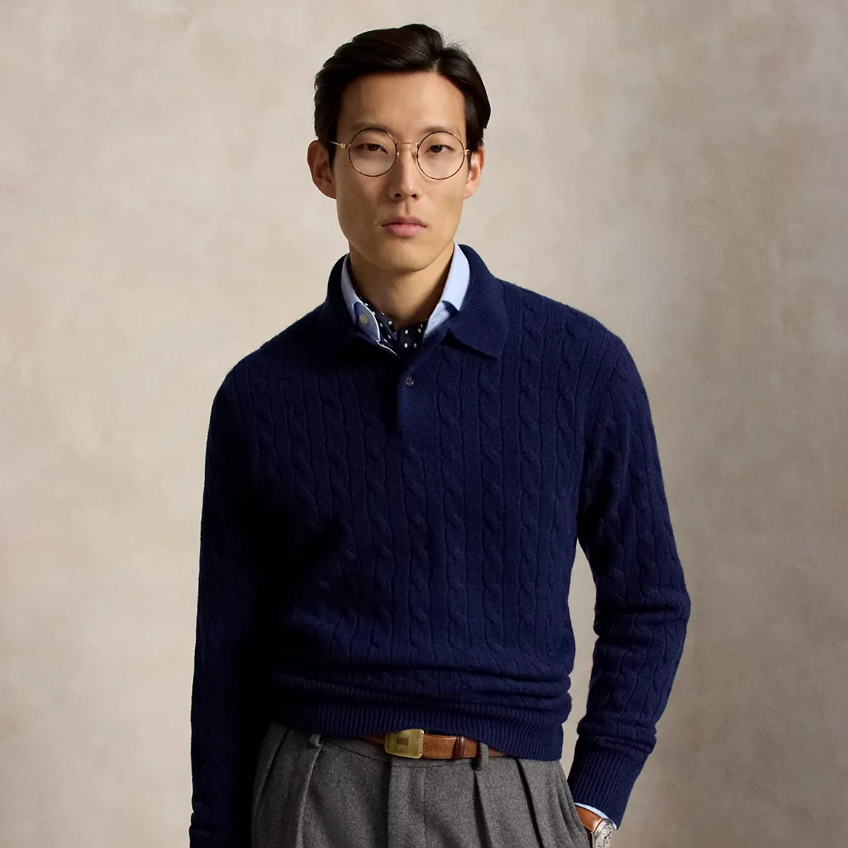 Cable-Knit Cashmere Polo-Collar Sweater by Ralph Lauren