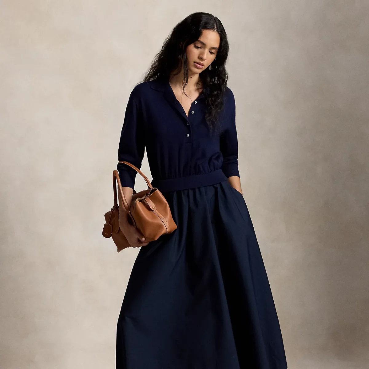 Hybrid Knit Polo-Bodice Dress