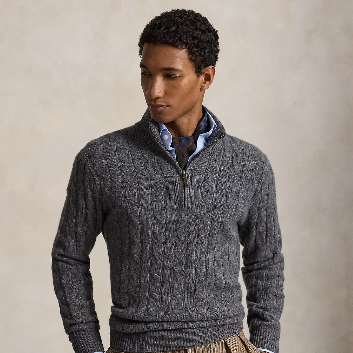 Cable-Knit Cashmere Quarter-Zip Sweater by Ralph Lauren