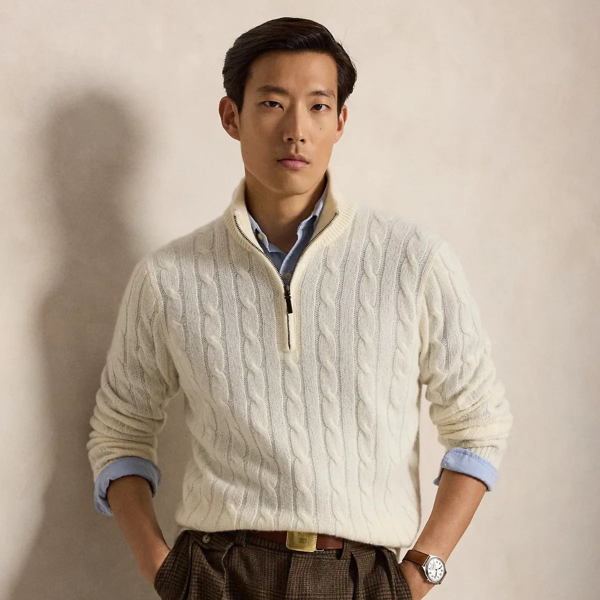 Cable-Knit Cashmere Quarter-Zip Sweater
