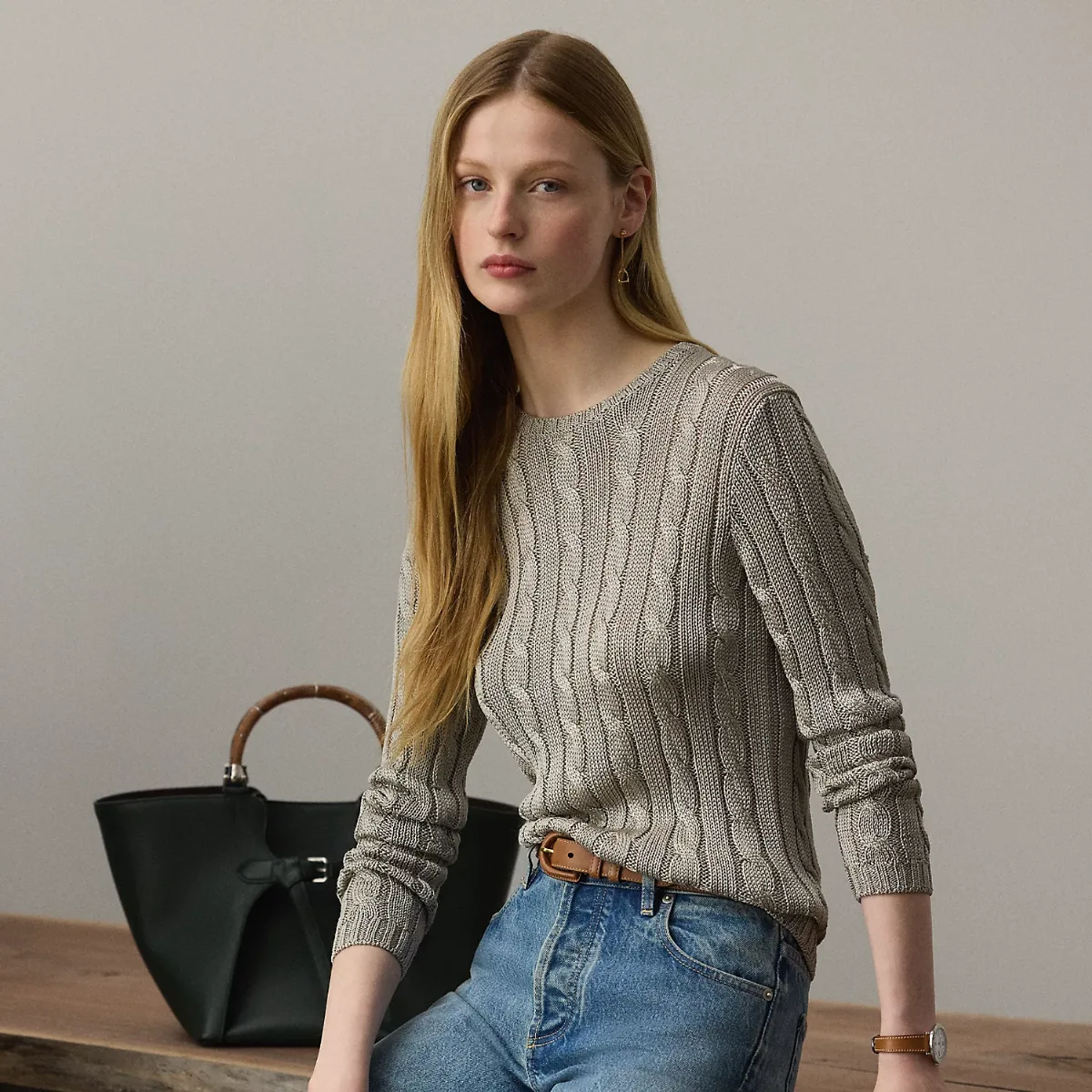 Cable-Knit Silk Crewneck Sweater