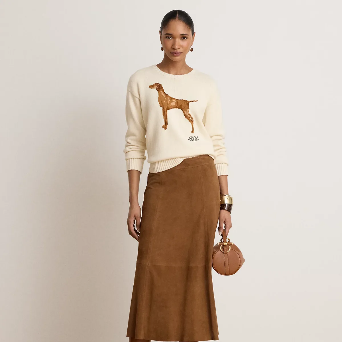 Paneled Goat-Suede Midi Skirt by Ralph Lauren