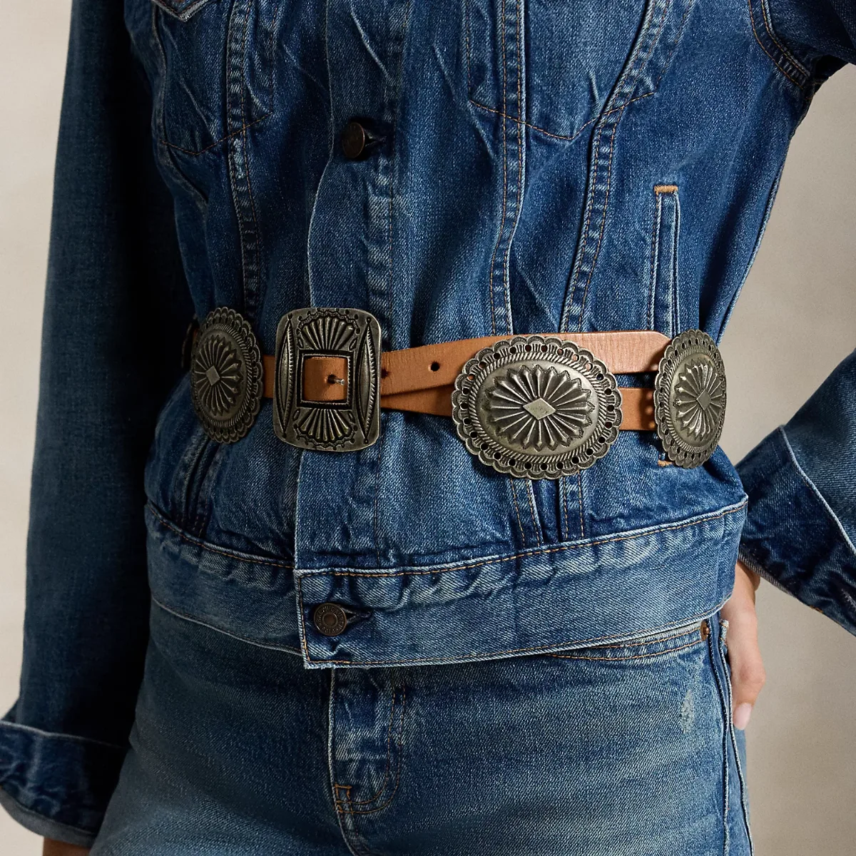 Metal-Accent Leather Belt by Ralph Lauren
