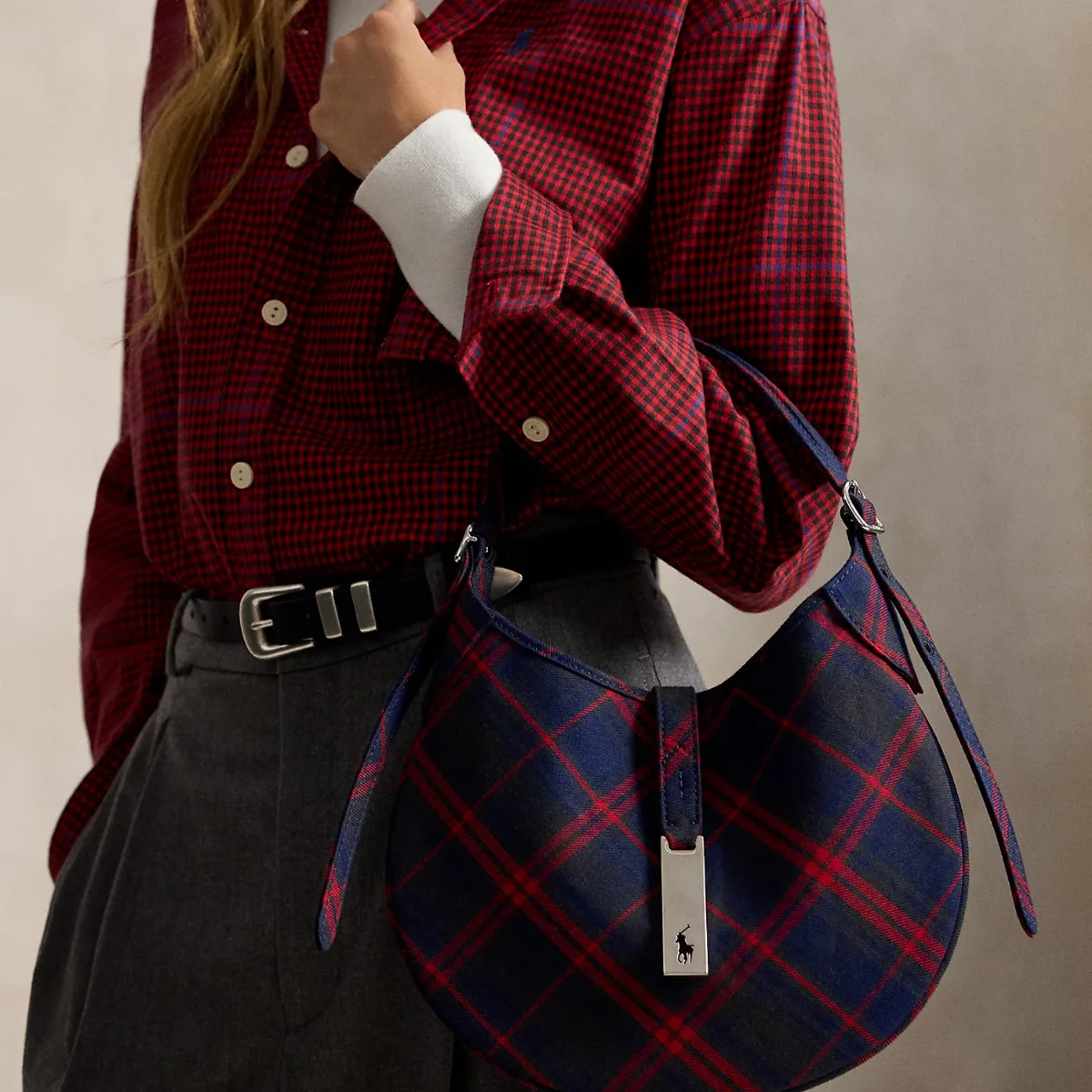 Polo ID Plaid Twill Small Shoulder Bag by Ralph Lauren