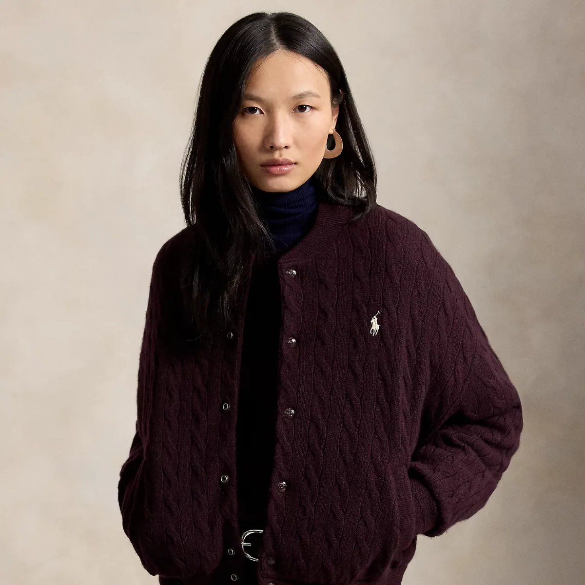 Cable-Knit Wool-Cashmere Snapped Jacket by Ralph Lauren