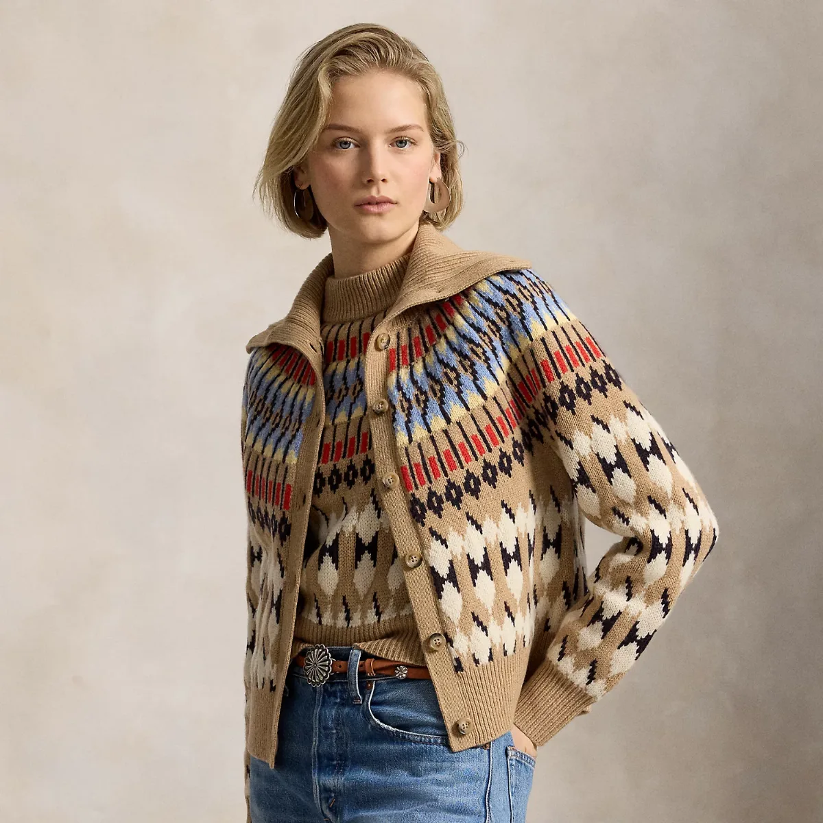 Geo-Motif Wool-Cashmere Cardigan