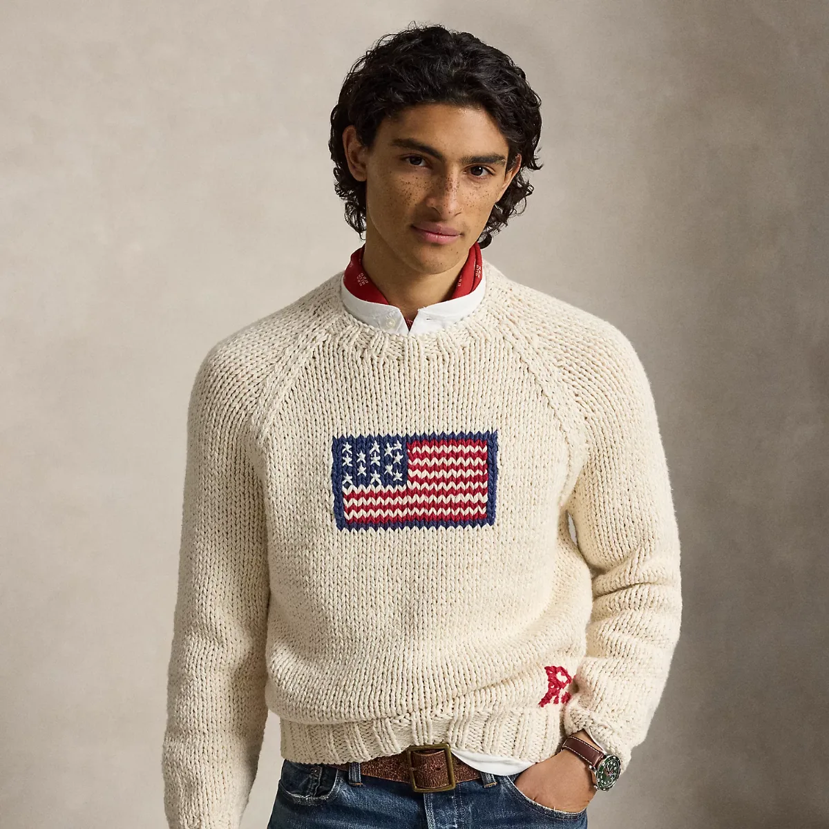 Flag Cotton Raglan-Sleeve Sweater by Ralph Lauren