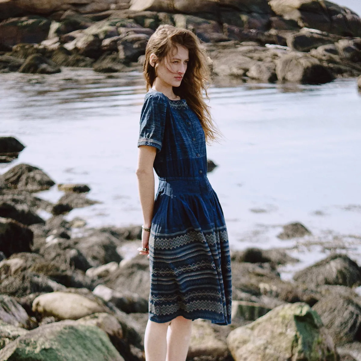 Embroidered Indigo Cotton Dress by Ralph Lauren