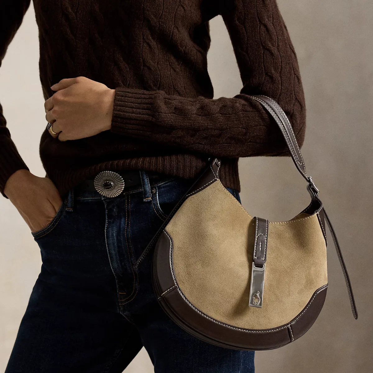 Polo ID Suede-Leather Small Shoulder Bag